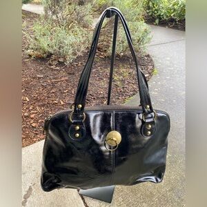 Cynthia Vincent Shiny Black Shoulder Bag